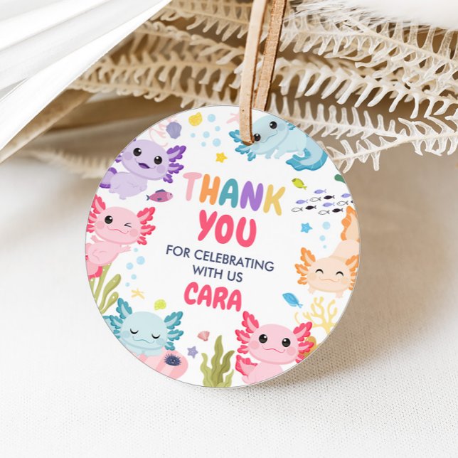 Axolotl Alotl Roligt Födelsedagsfest Runda favorit Gåvor Etiketter (Axolotl Birthday Party Round Favor Tags)