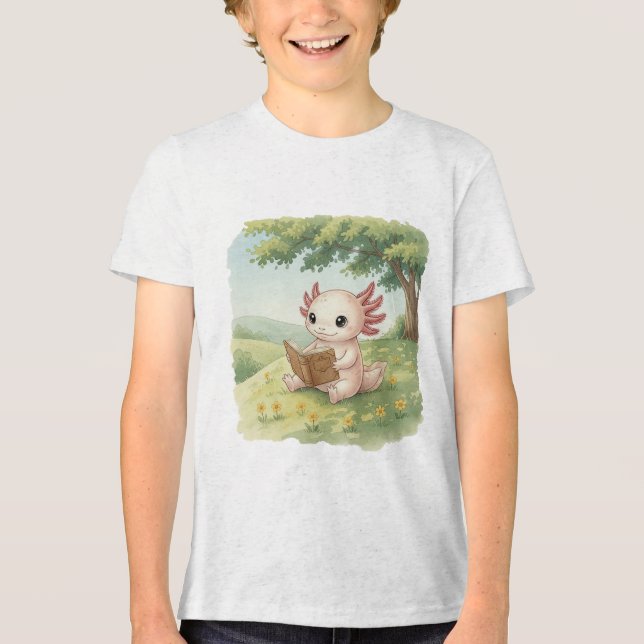 Axolotl älskar att läsa – Vattenfärg Barn T-Shirt (Framsida)