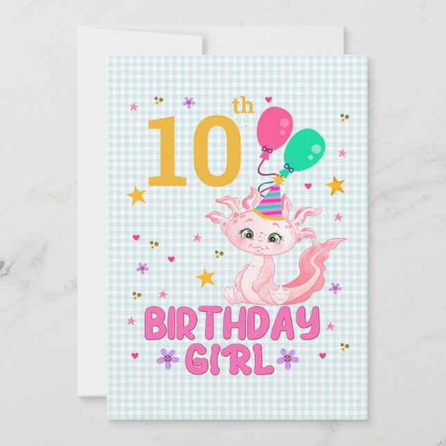 Axolotl Älskare Birthday Girl Salamander Amphibiou Inbjudningar (Framsida)