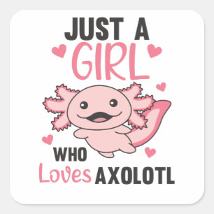 Axolotl Älskare Sweet Animals for Girls Rosa Fyrkantigt Klistermärke