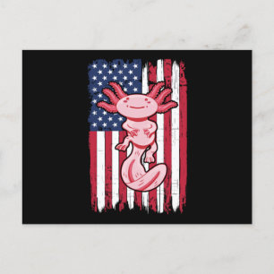 Axolotl American Flagga Gift USA 4:e juli Djur Vykort