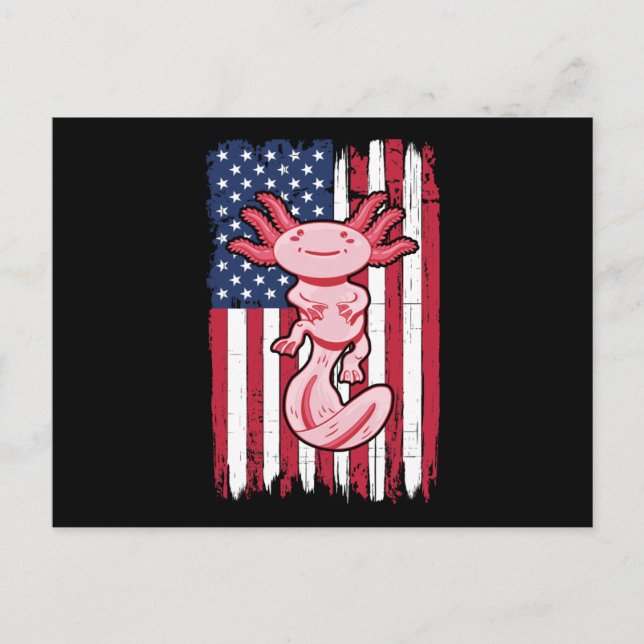 Axolotl American Flagga Gift USA 4:e juli Djur Vykort (Framsida)