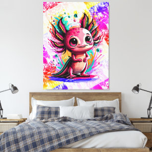 Axolotl Amphibian - färgad cute Axolotl Canvastryck