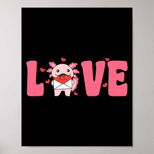 Axolotl Animals With Hearts Love Premium Tri-blend Poster (Framsidan)