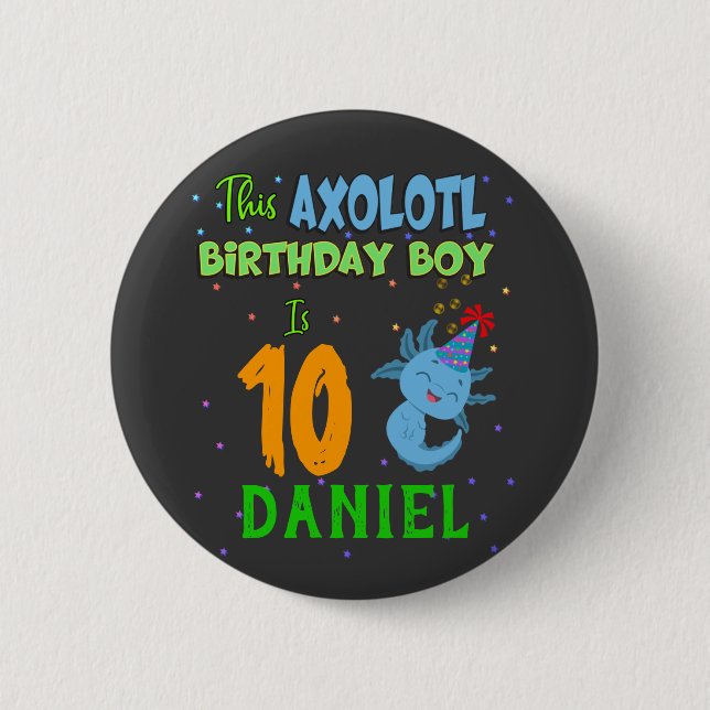 Axolotl Anpassningsbar Birthday Boy Matching Knapp (Framsida)