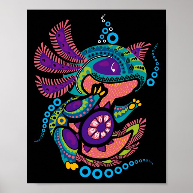 Axolotl Art Aztec Mexican Salamander Mexico Cinco Poster (Framsidan)