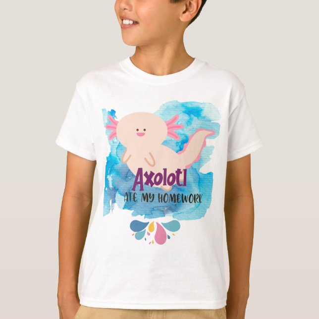 Axolotl Ate Min hemläxa, skolan T Shirt (Framsida)