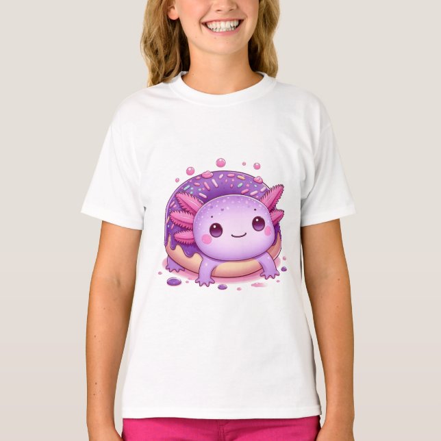 Axolotl äter lila munkar. t shirt (Framsida)