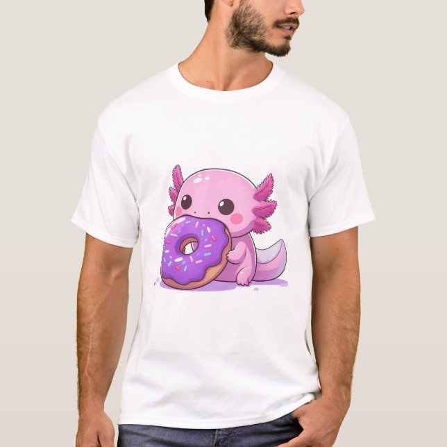 Axolotl äter lila munkar. t shirt (Framsida)