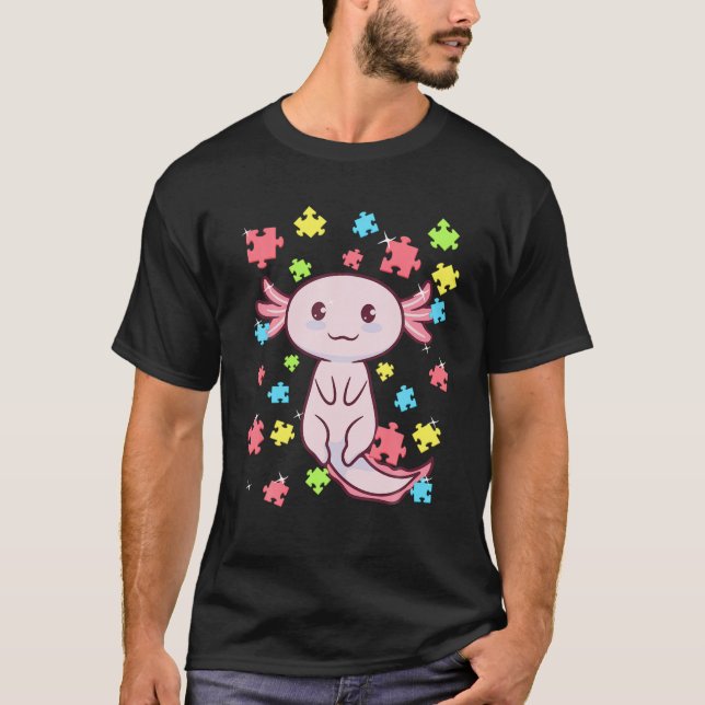 Axolotl Autism Awareness Puzz;E Vatten T Shirt (Framsida)