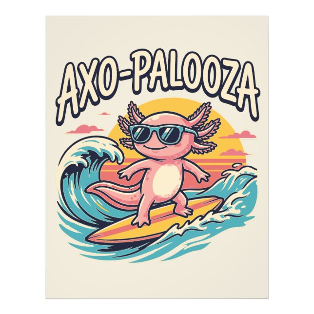 Axolotl Axo-Palooza parodi 90-tals surfing strand Fototryck (Framsidan)