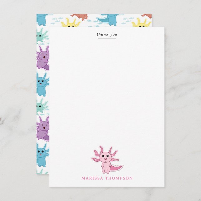 Axolotl Barn Cute Salamander Barn Tjej Tack Kort (Fram/baksida)