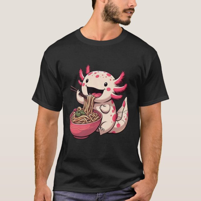 Axolotl Bevackle Eating Ramen Noodles Art Axolotl T Shirt (Framsida)