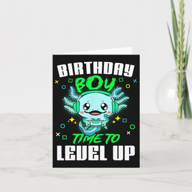 Axolotl Birthday Boy Time för att jämna upp spelfå Kort (Framsida)
