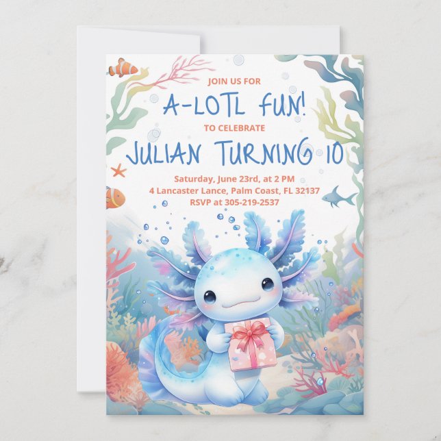 Axolotl Birthday-inbjudan Inbjudningar (Framsida)