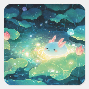 Axolotl Bland Regniga Liljor Fyrkantigt Klistermärke