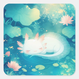 Axolotl Blomsterdamm Stillhet Fyrkantigt Klistermärke