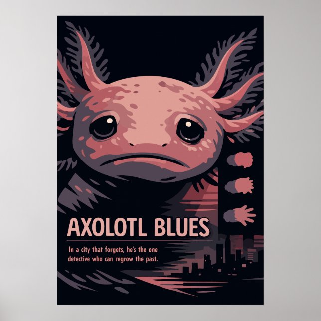 Axolotl Blues Noir Animal Art Poster (Framsidan)