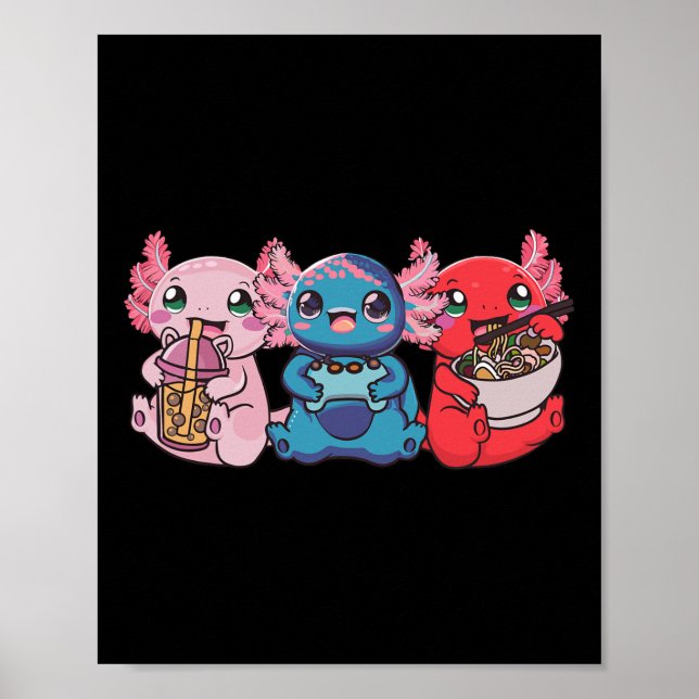 Axolotl Bo Tea Bubble Tea Spelande Spelare Ramen A Poster (Framsidan)