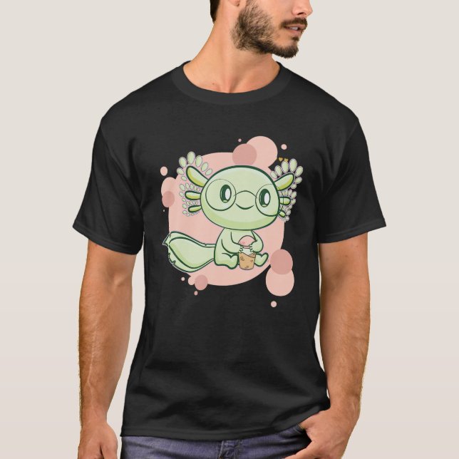 Axolotl Boba Cute Anime Kawaii Pastel Goth Pearl B T Shirt (Framsida)