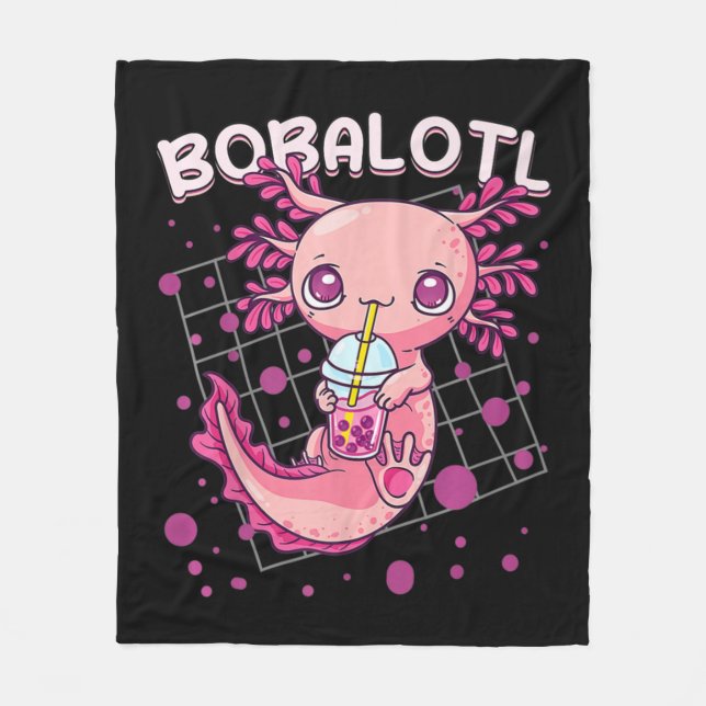 Axolotl Boba Tea Bubble Tea Kawaii Anime Japanese  Fleecefilt (Framsidan)