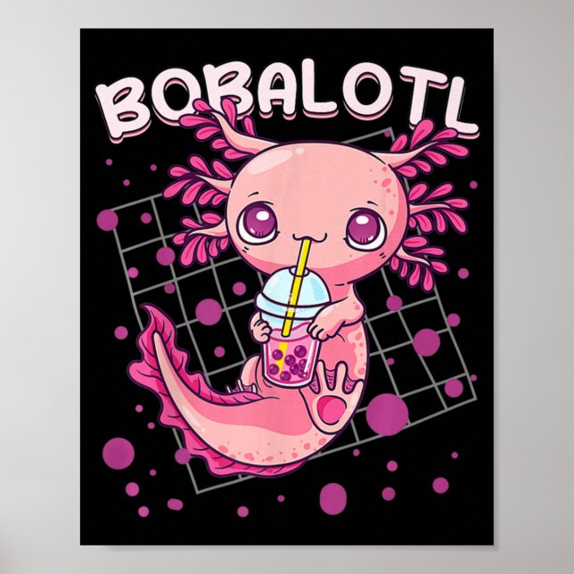 Axolotl Boba Tea Bubble Tea Kawaii Anime Japanska Poster (Framsidan)