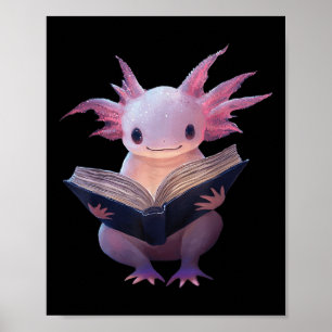 Axolotl Bookworm Reading Bok Funny Kawaii Graphic Poster