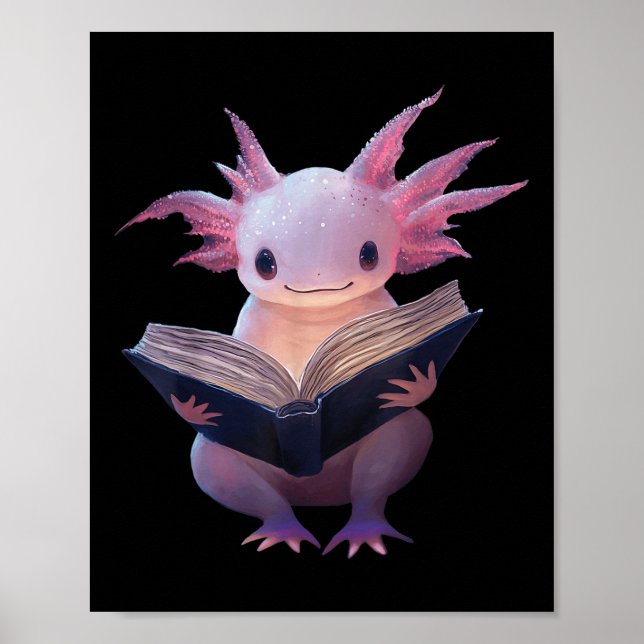 Axolotl Bookworm Reading Bok Funny Kawaii Graphic Poster (Framsidan)