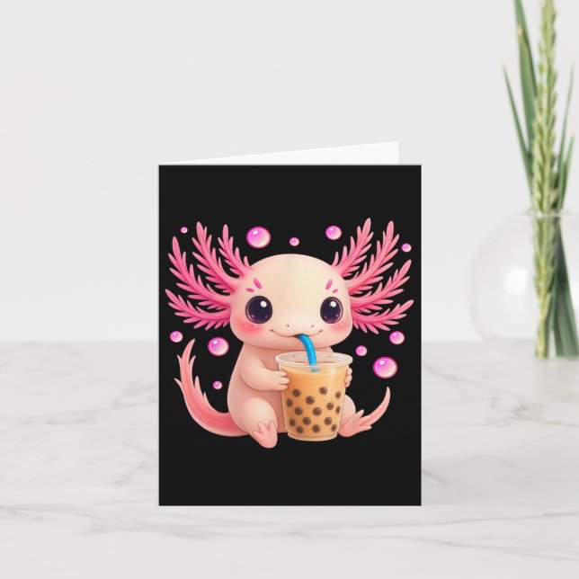 Axolotl Bubble Bo Tea Anime Cute Kawaii Tonåring f Kort (Framsida)
