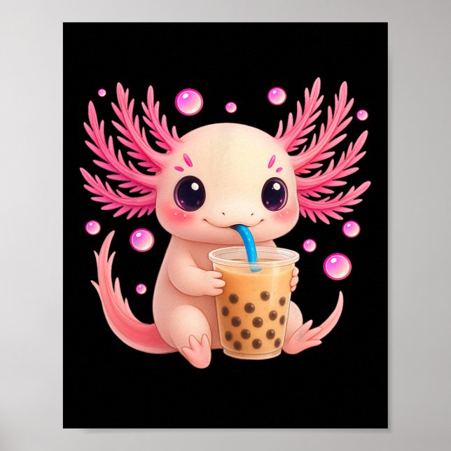Axolotl Bubble Bo Tea Anime Cute Kawaii Tonåring f Poster (Framsidan)