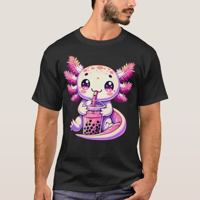 Axolotl Bubble Boba Tea Anime Cute Kawaii Axolotl T Shirt (Framsida)