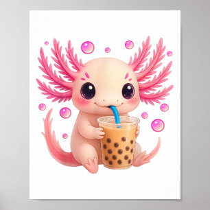 Axolotl Bubble Boba Tea Anime Cute Kawaii Tonåring Poster