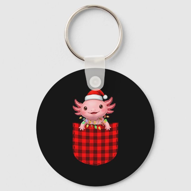 Axolotl Buffalo Red Plaid Cket Christmas Funny Men Nyckelring (Framsida)