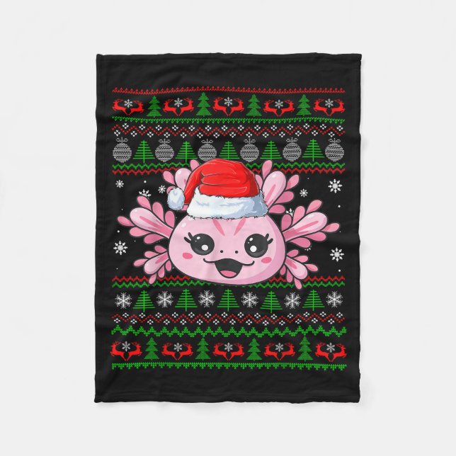 Axolotl Christmas Ugly Sweater Santa Axolotl Head  Fleecefilt (Framsidan)
