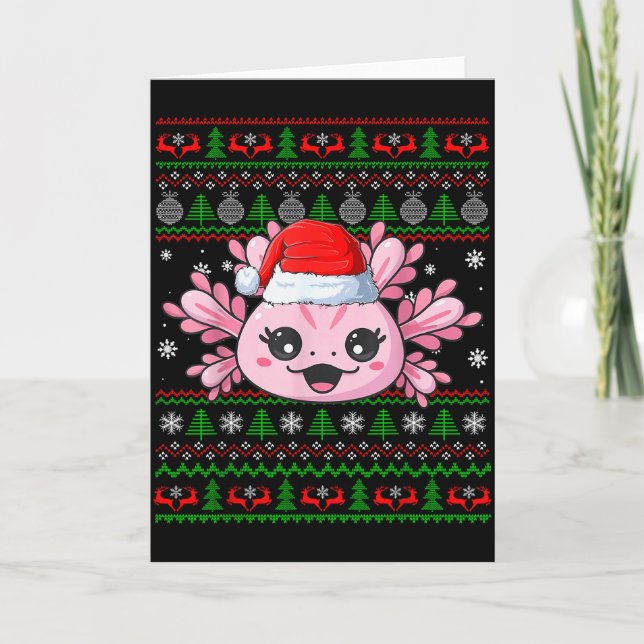 Axolotl Christmas Ugly Sweater Santa Axolotl Head  Kort (Framsida)