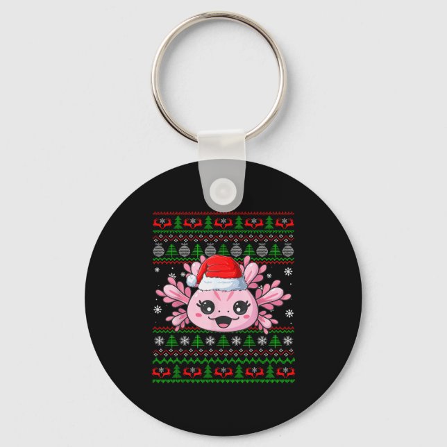 Axolotl Christmas Ugly Sweater Santa Axolotl Head  Nyckelring (Framsida)