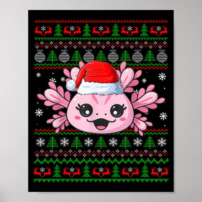 Axolotl Christmas Ugly Sweater Santa Axolotl Head  Poster (Framsidan)