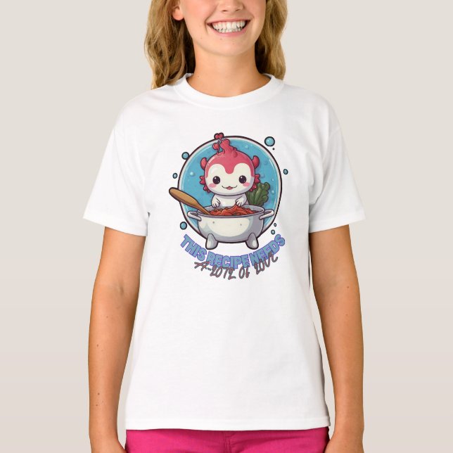 Axolotl Cooking Funny Animal Kawaii T Shirt (Framsida)