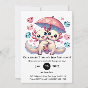 Axolotl Couple med Umbrella Birthday Inbjudningar