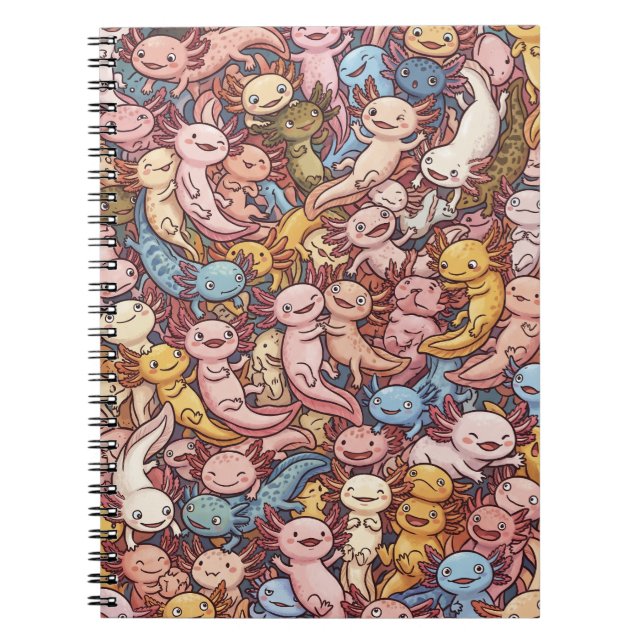 Axolotl Cuddle Crowd – Whimsical Smiles Everywhere Anteckningsbok (Framsidan)