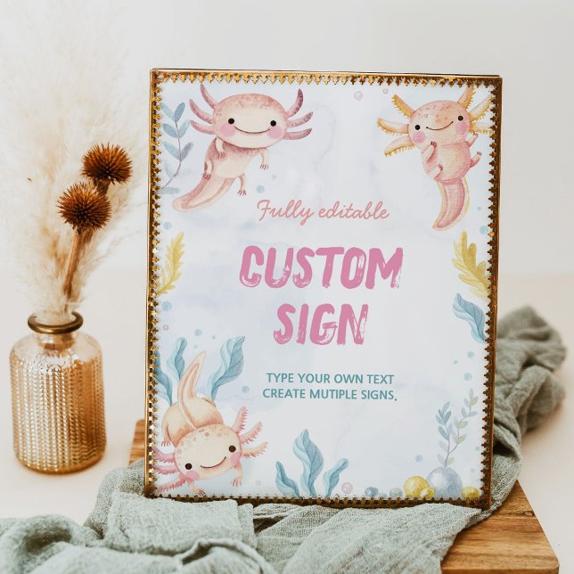 Axolotl Cute Girl Birthday Party Table Sign Poster (Skapare uppladdad)