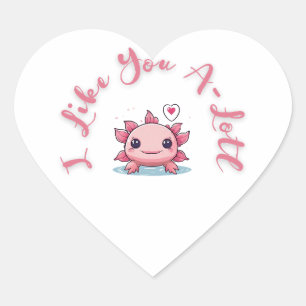Axolotl Cute White Jag gillar dig A-lotl Hjärtformat Klistermärke
