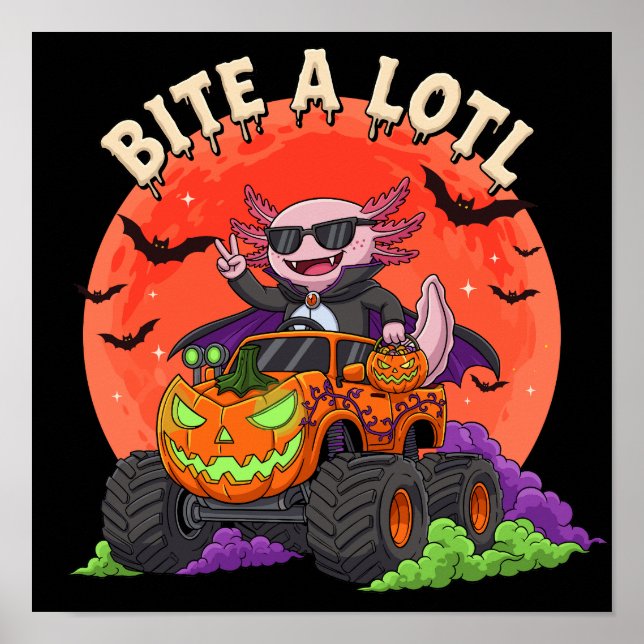 Axolotl Dracula Halloween Pumpkin Monster Lastbil Poster (Framsidan)