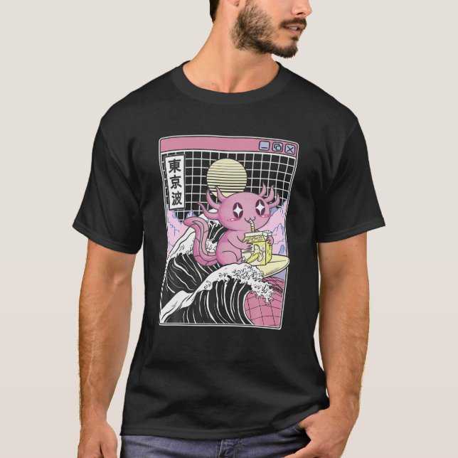Axolotl Drinking Banana Mjölk Kanagawa Wave Anime  T Shirt (Framsida)