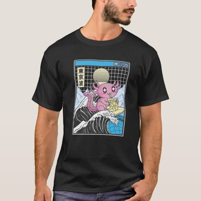 Axolotl Drinking Banana Mjölk Kanagawa Wave Anime  T Shirt (Framsida)