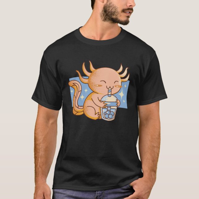 Axolotl Drinking Bubble Tea T Shirt (Framsida)
