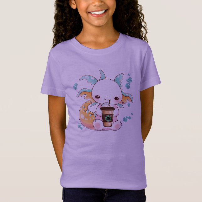 Axolotl Drinking Girls T Shirt (Framsida)