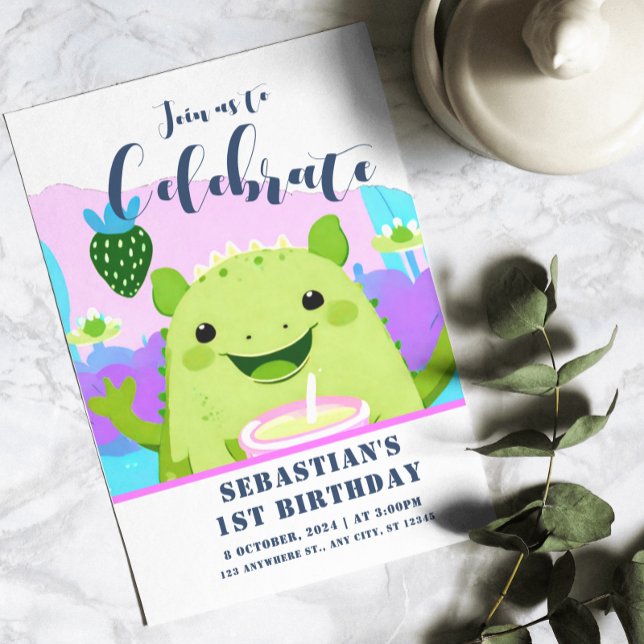 Axolotl Drinking Mjölk 1:a födelsedag Inbjudningar (Axolotl Drinking Milk 1st Birthday Invitation
)