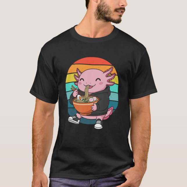 Axolotl Eating Japanese Ramen Noodles Kawaii Lover T Shirt (Framsida)