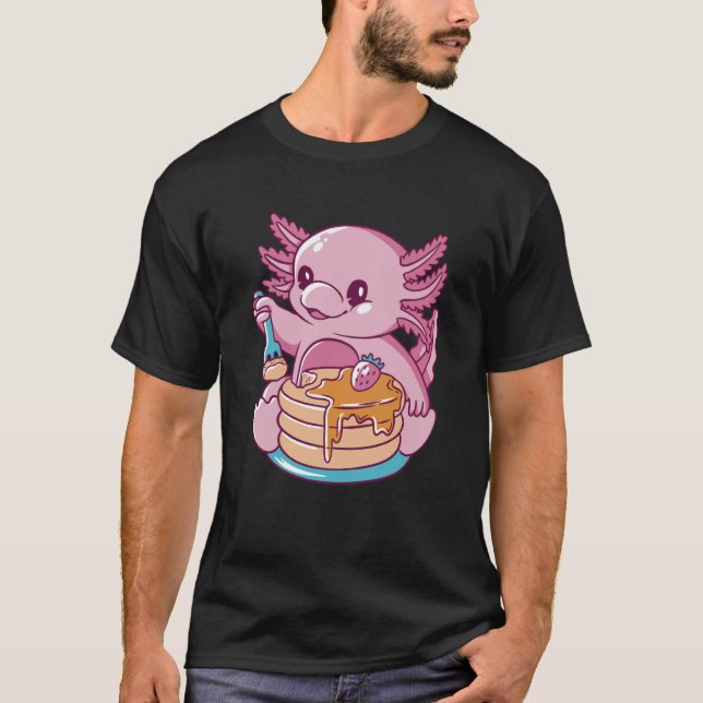 Axolotl Eating Pancakes Cute T Shirt (Framsida)